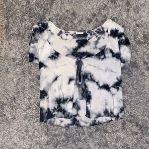 Black and white tye dye cardigan tie front